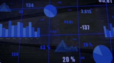 Yüzdeleri olan grafikler ve pasta grafikleri, finansal veri analizi animasyonları. İstatistik, analitik, finans, veri görselleştirme, rapor, iş