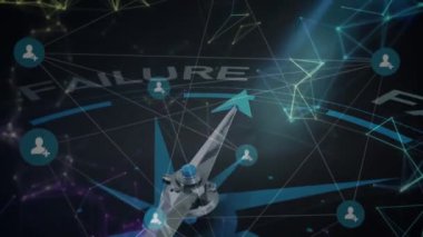 Pusula, üzerinde ağ bağlantıları olan başarıya işaret ediyor. Kılavuz, navigasyon, yön, gelecek, başarı, ilerleme