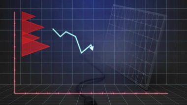 Kırmızı çubuk grafiğiyle dalgalanan finansal grafik animasyonu. Finans, yatırım, borsa, ekonomi, ticaret, dijital animasyon