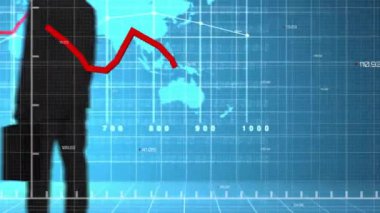 Küresel finansal verileri analiz eden bir iş adamı üzerinde borsa eğilimleri. Finans, analitik, yatırım, ticaret, ekonomi, büyüme kavramı