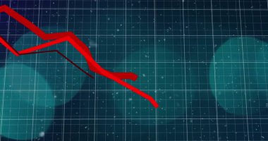 Şebeke üzerinde kırmızı çizgiler ve finansal veri işleme resmi. Küresel iş, hesaplama, ağlar, dijital arayüz ve dijital olarak oluşturulan veri işleme kavramı.