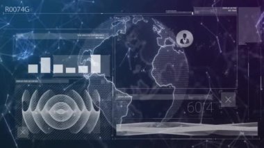 Dünya haritası ve grafikleri üzerinde dijital veri analizi ve ağ bağlantıları. Teknoloji, analitik, küresel, görselleştirme, istatistik, siber güvenlik
