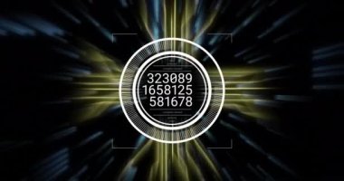 Parlak devreli sayılar ve çizgiler, veri işleme animasyonu. Teknoloji, dijital, geleceksel, bağlantı, ağ, siber
