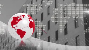 Dünya haritası ve dijital küreyle şehir haritası üzerinde küresel ağ animasyonu. Teknoloji, bağlantı, iletişim, fütüristik, veri, yenilik