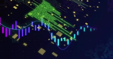 Parlak grafik ve grafiklerle finansal veriler ve borsa analizleri. Maliye, yatırım, analitik, eğilimler, ekonomi, hisse senetleri