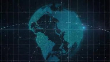 Dönen dünya animasyonu üzerinde matematiksel denklemler ve formüller. Bilim, teknoloji, matematik, rotasyon, eğitim, öğrenme