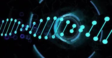 İkili kod ve veri noktaları ile dairesel dijital arayüz, fütüristik animasyon. Teknoloji, yenilik, siber alan, kodlama, ağ, bilgi