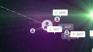 Bağlı profiller ağı üzerinden sosyal medya etkileşimi simgeleri canlandırması. teknoloji, iletişim, dijital, animasyon, bağlantı