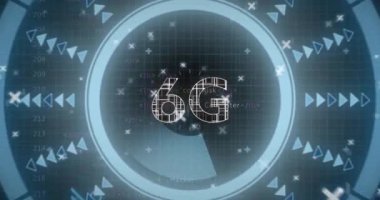 Şifreleme elementleri ve oklarla dijital arayüz üzerinde 6G teknolojisi animasyonu. yenilik, bağlantı, ağ, iletişim, veri, fütüristik
