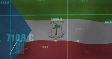 Ekvator Gine bayrağı üzerinde finansal veriler ve borsa animasyonu. Finans, yatırım, analitik, ekonomi, küreselleşme