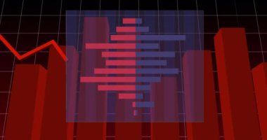 Izgara arkaplan üzerinde kırmızı çubuk şeması ve dalgalanan çizgi grafik animasyonu. Veri, analitik, görselleştirme, grafikleme, istatistik, metrik
