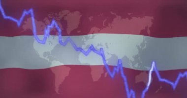 Dünya haritası ve Avustralya bayrağı arkaplanı üzerinde borsa grafik animasyonu. finans, yatırım, büyüme, küresel, ekonomi, veri