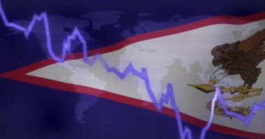 Amerikan Samoa bayrağı ve dünya haritası üzerinde finansal veri haritası. Finans, ekonomi, analitik, uluslararası, küresel, teknoloji