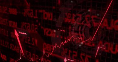 Finansal veriler ve borsa analizleri kırmızı grafik ve sayılar üzerinde. Finans, yatırım, ticaret, ekonomi, istatistik, para