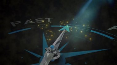 Pusula, üzerinde ağ bağlantıları animasyonu olan geleceği gösteriyor. Navigasyon, yön, rehberlik, yenilik, teknoloji, bağlantı