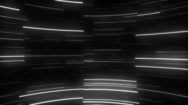 Dönen beyaz ışık siyah arkaplan üzerinde animasyon oluşturur. Soyut, hareketli, dinamik, hareketli, parlak, kıvrımlı