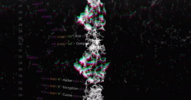 Dijital veri ve programlama metni üzerinden DNA ipliği ve kodlama animasyonu. Genetik, biyoteknoloji, biyoenformatik, sıralama, moleküler, genomik