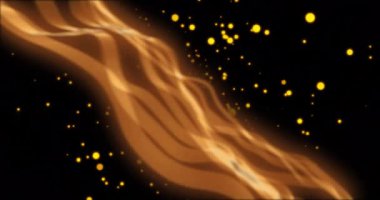 Akan altın dalgalar, parlayan parçacıklar, soyut animasyon. hareket, dinamik, dijital, geleceksel, enerji, ışık
