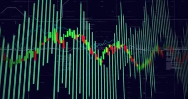 Finansal veri analizi ve karanlık arka planda değişen borsa grafik animasyonu. Finans, yatırım, ekonomi, büyüme, iş, ticaret