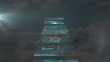 Karanlık arkaplan üzerinde bağlantılar ve veri işleme animasyonu ağı. Ağ, teknoloji, dijital, fütüristik, soyut, akış