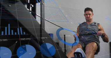 Fitness Veri Analizi, kürek çeken bir adamın görüntüsü. teknoloji, egzersiz, egzersiz, ölçüm, spor salonu, sağlık