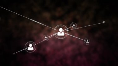 Bulanık arkaplan üzerinde bağlantılar ve sosyal medya simgeleri animasyonu ağı. Teknoloji, dijital, ağ, iletişim, çevrimiçi, web