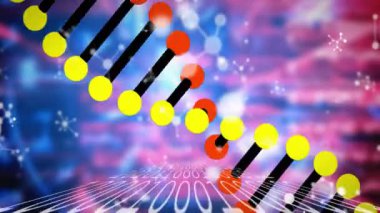 DNA dizisi ve ikili kodlama, bilimsel veri işleme animasyonu. Biyoteknoloji, genetik, biyoenformatik, dijital, kod, laboratuvar