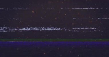 Statik parazit ve arıza efektleri koyu arkaplan üzerinde mavi çizgili animasyon. Soyut, dijital, geleceksel, teknoloji, çarpıtma, neon