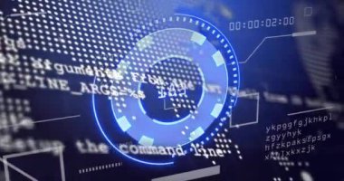 Dijital kodlar üzerinde dairesel arayüzle geleceksel veri işleme animasyonu. Teknoloji, yenilik, siber, sanal, kodlama, ağ