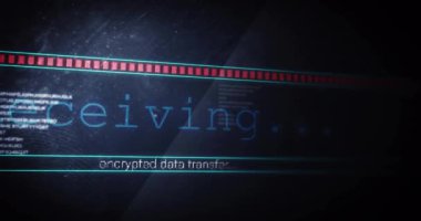 İlerleme çubuğu ve dijital metin ile şifrelenmiş veri aktarım animasyonu. Teknoloji, şifreleme, siber güvenlik, iletişim, internet, matris