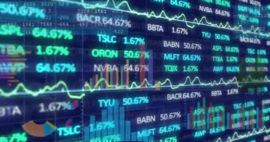 Borsa verileri ve finansal grafikler ticari ekran geçmişi üzerine animasyon. Finans, yatırım, analitik, ekonomi, iş, büyüme