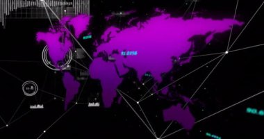 Küresel ağ bağlantıları ve veriler dünya haritası üzerinde animasyonu gösteriyor. dijital, teknoloji, fütüristik, mavi, siber uzay, iletişim