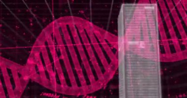 DNA dizisi ve ikili kodlama, bilimsel veri işleme animasyonu. Genetik, biyoenformatik, teknoloji, veri analizi, biyoteknoloji, moleküler biyoloji