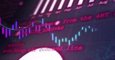 Dijital tablolar ve grafikler üzerinden finansal veriler ve borsa analizleri. Maliye, veri analizi, yatırım, ekonomi, ticaret, mali grafikler