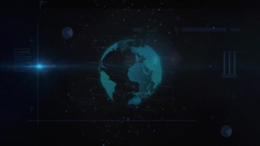 Dijital veri ve bağlantılarla dönen dünya, geleceksel animasyon. Teknoloji, ağ, küresel, yenilik, siber uzay, sanal gerçeklik