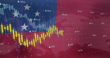 Finansal veriler ve dünya haritalı Samoa bayrağı üzerinde borsa animasyonu. Finans, yatırım, ekonomi, küresel pazar, analitik, ticaret