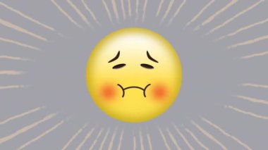 Yüzü kızaran yanakları ve ışıldayan çizgileri olan üzgün surat emojisi. duygu, karikatür, üzüntü, ifade, dijital, illüstrasyon