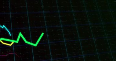 Borsa grafik animasyonu ızgara arka planı üzerinde. Finans, yatırım, ticaret, iş, veri, analiz
