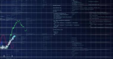 Finansal veriler ve hisse senedi piyasa analizleri kod parçacıkları ile ızgara üzerinde. Finans, analitik, teknoloji, yatırım, ekonomi, iş konsepti