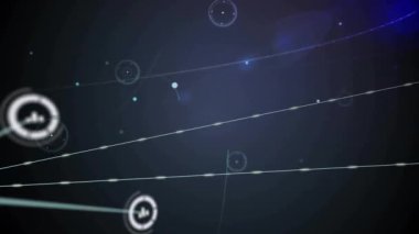 Karanlık arkaplan üzerinde bağlantılar ve veri işleme animasyonu ağı. Teknoloji, dijital, fütüristik, siber, ızgara, matris kavramı