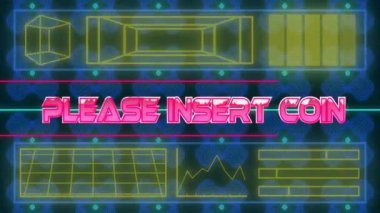 Lütfen geçmişe dönük oyun grafiklerinin üzerine bozuk para metin animasyonu takın. oyun, piksel sanatı, vintage, 8-bit, klasik, video oyunu