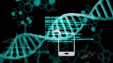 DNA dizilimi ve veri çizelgesi bilimsel araştırma geçmişi üzerinde animasyon oluşturur. Genetik, biyoteknoloji, biyoloji, bilim, moleküler, veri analizi