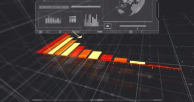 Baro şeması ve finansal veri analizi karanlık şebeke arka planında. Maliye, analitik, grafik, ekonomi, istatistik, teknoloji kavramı