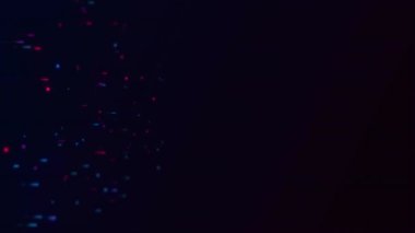 Koyu arkaplan üzerinde renkli dijital parçacıklar içeren VİBES metin animasyonu. tipografi, grafik, fütüristik, hareket, neon, canlı