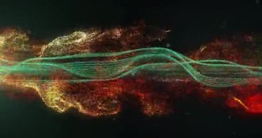Akan dijital parçacıklar dalga desenleri oluşturuyorlar, veri görselleştirmesinin soyut animasyonu. Teknoloji, yenilik, siber, gelecek, bilim, dinamik