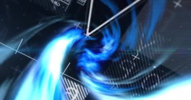 Veri tabloları ve beyaz çizgiler ve çapraz çizgiler üzerinde mavi kıvrımlı animasyon. Teknoloji, analiz, görselleştirme, istatistik, soyut, modern