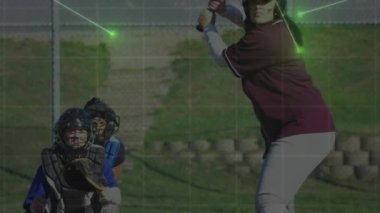 Sahadaki oyuncular üzerinde beyzbol sahası yörünge analizi. Spor, teknoloji, veri, strateji, hareket, takım