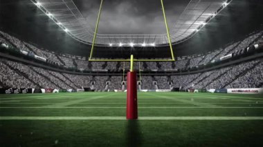 Stadyumun üzerinde tezahürat yapan kalabalıkla futbol kalesi animasyonu. Futbol, spor, kutlama, takım, atletik, yarışma