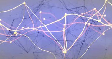 Soyut arkaplan üzerinde bağlantı ağı ve veri işleme animasyonu. Teknoloji, dijital, siber uzay, fütüristik, görselleştirme, iletişim