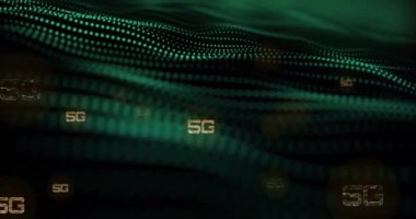Yeşil dijital dalga animasyonu üzerinden 5G metin. Teknoloji, yenilik, ağ, bağlantı, gelecek, sinyal
